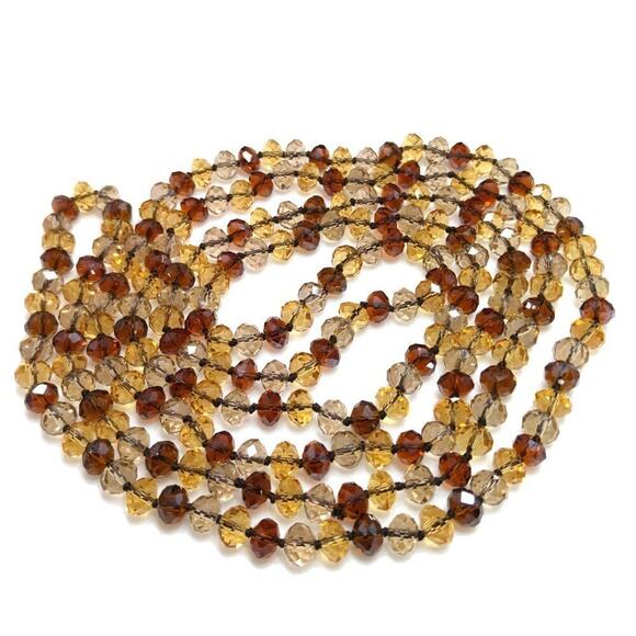 Crystal Topaz Beaded Long Layering Necklace, 58", Black Silk Thread Hand-knotted - Picture 3 of 6